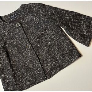 Jones New York Tweed Flare Sleeve Blazer Size L Brown One Button Career Jacket